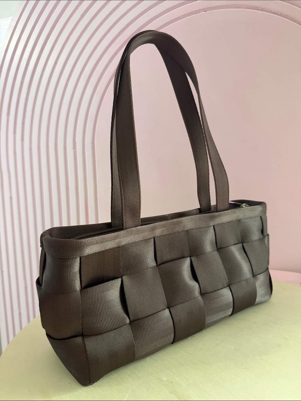 Harveys Woven Ribbon Shoulder Bag in Dark Brown